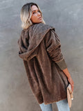 kkboxly  Hooded Teddy Coat, Casual Long Sleeve Winter Warm Outerwear, Women's Clothing