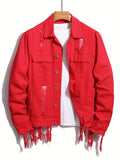 kkboxly  Men's Trendy Denim Jackets, Vintage Lapel Comfy Streel Style Tops For Men's Autumn & Winter Wearing