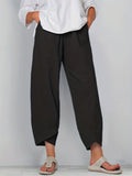 kkboxly  Minimalist Slant Pockets Cropped Pants, Casual Elastic Waist Pants For Spring & Summer, Women's Clothing