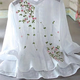 kkboxly  Eyelet Floral Embroidered Blouse, Elegant Button Front Blouse For Spring & Summer, Women's Clothing