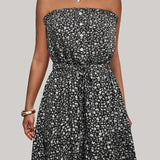 kkboxly  Ditsy Floral Off Shoulder Dress, Sexy Sleeveless Drawstring Summer Dress, Women's Clothing