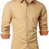 kkboxly  Men's Casual Trim Contrast Button Long Sleeve Shirt