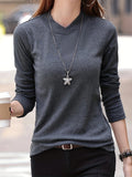 kkboxly  Bright Color Long Sleeve V-Neck Tops, Casual Fall Winter Blouses, Women's Clothing