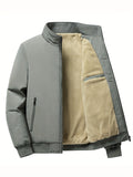 kkboxly  Warm Fleece Winter Jacket, Men's Casual Stand Collar Jacket Coat For Business