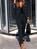 kkboxly  Solid Two-piece Set, Casual Button Front Blazer & Slim Pants Outfits, Women's Clothing
