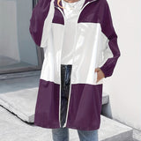 kkboxly  Plus Size Casual Coat, Women's Plus Colorblock Long Sleeve Hooded Zipper Longline Windbreaker Coat With Pockets
