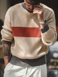 kkboxly  Turtle Neck Knitted Sweater, Men's Casual Loose Fit Warm Color Block High Stretch Pullover Sweater For Spring Fall