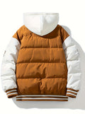 Men's Stylish Puffer Coat With Pockets, Casual Breathable Hooded Zip Up Long Sleeve Warm Top For City Walk Street Hanging Winter Outdoor Activities