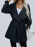 kkboxly  Waterfall Collar Windproof Jacket, Casual Drawstring Long Sleeve Hooded Outerwear, Women's Clothing