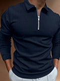 kkboxly  Men's Casual Long Sleeves Zip Up Polo Shirts, Lapel Collar Tops Pullovers, Men's Clothing For Spring Autumn