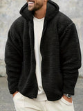 kkboxly  Trendy Fluffy Snuddie Men's Hooded Jacket Casual Long Sleeve Hoodies With Zipper Gym Sports Hooded Coat For Winter Fall