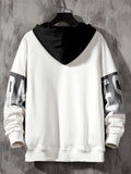 kkboxly Plus Size Men's Contrast Color Letters Print Hoodies Oversized Hooded Sweatshirt Casual Fashion Tops For Spring/autumn, Men's Clothing