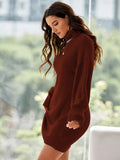 2025 kkboxly  Solid Turtleneck Drop Shoulder Sweater Dress, Casual Long Sleeve Bag Hip Mini Dress, Women's Clothing