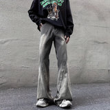 kkboxly  Men's Stylish Vintage Style Solid Flare Denim Trousers With Pockets, Causal Breathable Cotton Blend Jeans For Spring Fall Outdoor Activities