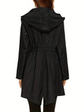 kkboxly  Solid Belted Hooded Coat, Casual Windproof Long Sleeve Coat For Fall & Winter, Women's Clothing