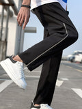 kkboxly  Wide Leg Zipper Side Sweatpants, Men's Casual Solid Color Slightly Stretch Drawstring Pants For Spring Summer
