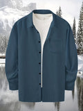 kkboxly  Plus Size Men's Solid Shirt Textured Long Sleeve Shirt For Fall Winter, Men's Clothing