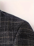kkboxly Men's Semi-formal Thin Plaid Blazer, Chic Two Button Lapel Suit Jacket For Spring Fall