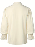 kkboxly  Men's Long Sleeve Retro Medieval Pirate Noble Shirt Renaissance Ruffled Collar Casual Beach Tops Festival Party Dress Shirt Solid Tee Shirt V-Neck Tops For Men Halloween