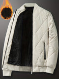 kkboxly  Solid Color Sherpa Lined Varsity Jacket, Men's Casual Fleece Lined Baseball Jacket Coat Regular Fit College Hipster Windbreaker For Winter Autumn