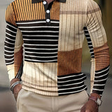 Men's Striped Shirt, Casual Lapel Slightly Stretch Breathable Button Up Long Sleeve Shirt For Outdoor