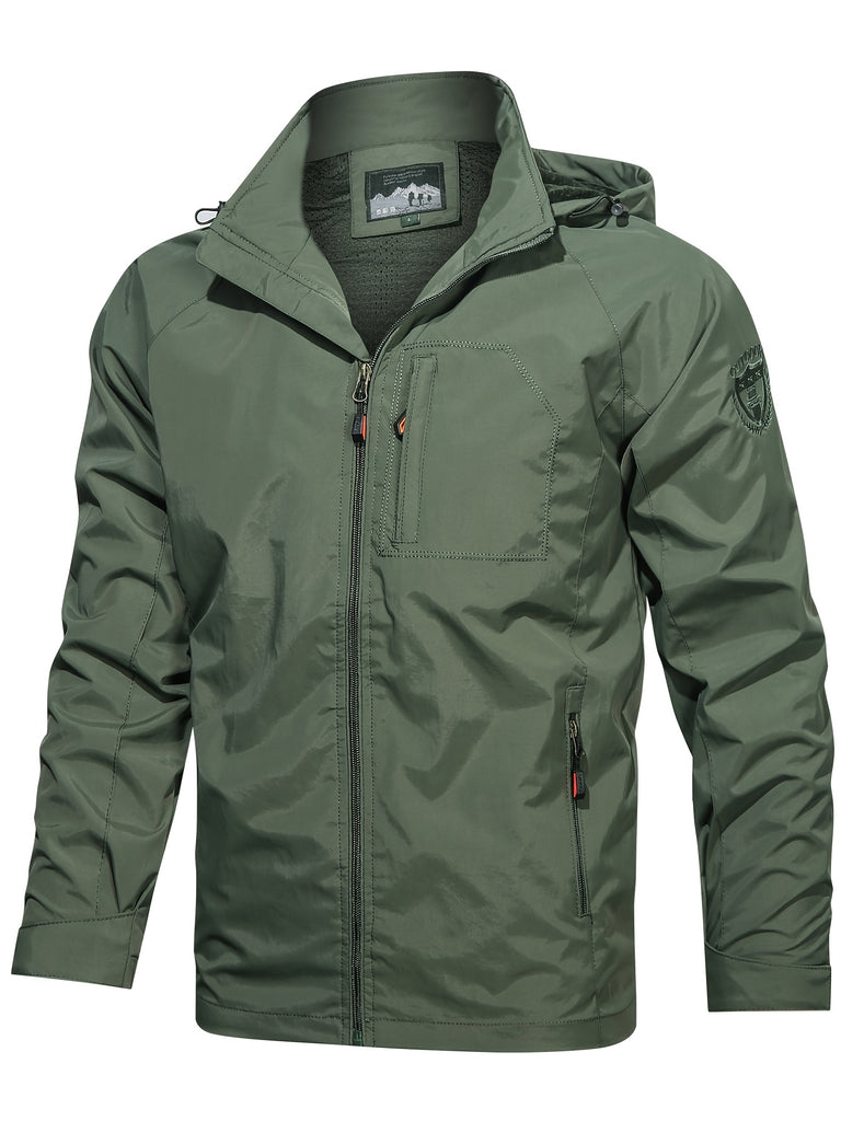 kkboxly  Men's Fall/Winter Casual Lightweight Waterproof Windbreaker Hooded Jacket With Zipped Pockets
