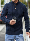 kkboxly  Men's Cable Knit Button Retro  Long Sleeve Pullover Sweater
