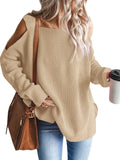 kkboxly  Cold Shoulder Oversized Sweater, Casual Long Sleeve Sweater For Fall & Winter, Women's Clothing