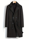 kkboxly  Chic Elegant Double-breasted Trench Coat, Men's Casual Lapel Flap Pocket Woolen Overcoat For Fall Winter Business