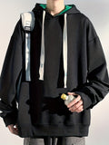 kkboxly  Men's Trendy Solid Hoodie, Casual Slightly Stretch Breathable Loose Hooded Sweatshirt For Outdoor