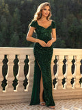 realaiot  Sequined Split Thigh Dress, Elegant Maxi Dress For Party & Banquet, Women's Clothing