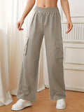 kkboxly  Flap Pockets Straight Leg Cargo Pants, Casual High Waist Pants, Women's Clothing