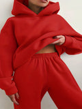kkboxly  Casual Solid Two-piece Set, Drop Shoulder Long Sleeve Hoodies & Elastic Waist Jogger Pants Outfits, Women's Clothing
