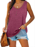 kkboxly  Button Down Sleeveless Cami Top, Solid Crew Neck Casual Fashion Sleeveless Loose Fit Tank Top, Women's Clothing