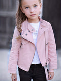 Girls Fashion Diagonal Zipper PU Leather Motorcycle Jacket Children's Outerwear