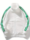 kkboxly  Men's Jacket By Activities, Letter Print Contrast Tape Bomber Jacket