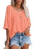kkboxly  Solid Elegant V Neck T-Shirt, Drop Shoulder Casual Top For Summer & Spring, Women's Clothing