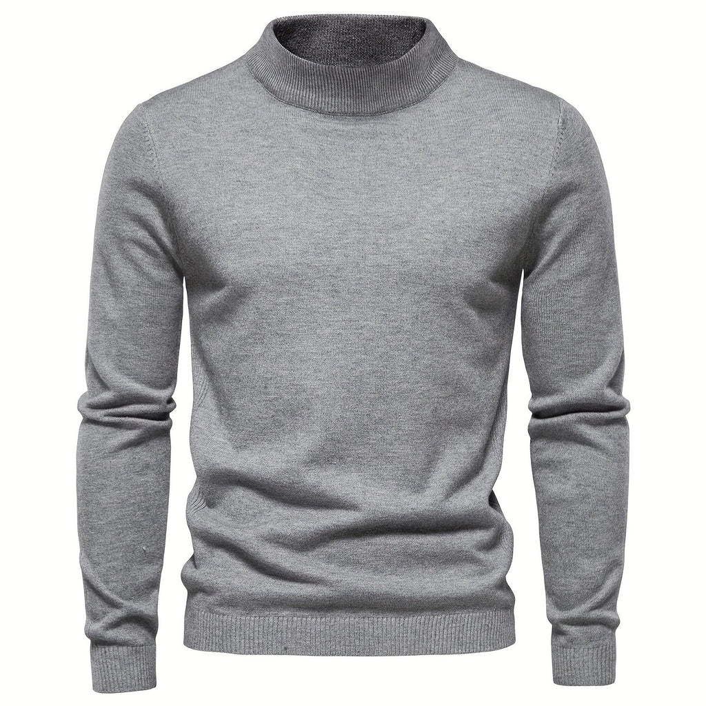 kkboxly  All Match Knitted Sweater, Men's Casual Warm High Stretch Stand Collar Pullover Sweater For Fall Winter
