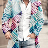 kkboxly  Plus Size Men's Contrast Color Stripes Print Coat, Fashion Casual Street Style Jacket For Autumn/winter, Men's Clothing