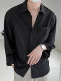kkboxly  Solid Men's Shirt Top Turn-Down Collar Long Sleeve Closure Male Casual Shirt For Men Daily Vacation Streetwear