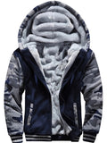 kkboxly  Color Block Camo Men's Hooded Jacket Fleece Lined Casual Long Sleeve Sherpa Lined Hoodies With Zipper Hooded Coat For Autumn Winter