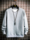 kkboxly  Men's Simple Textured Crew Neck Long Sleeve Pullover Sweatshirt