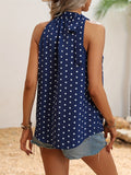 kkboxly  Polka Dot Halter Neck Blouse, Sleeveless Casual Top For Spring & Summer, Women's Clothing