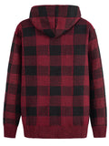 kkboxly  All Match Knitted Plaid Hooded Cardigan Jacket, Men's Casual Warm Slightly Stretch Zip Up Jacket Coat For Fall Winter