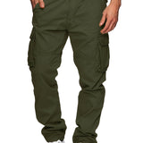 kkboxly  Cotton Solid Multi Flap Pockets Men's Straight Leg Cargo Pants, Loose Casual Outdoor Pants, Men's Work Pants For Hiking Fishing Angling