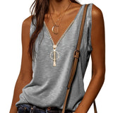 kkboxly  Casual V-neck Zipper Cami Top, Solid Fashion Sleeveless Loose Summer Fit Tank Top, Women's Clothing