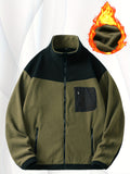 kkboxly  Men's Polar Fleece Jacket, Casual Stand Collar Zipper Pockets Coat For Fall Winter