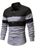 kkboxly  Color Block Print Men's Casual Button Up Long Sleeve Shirt, Men's Clothes For Spring Summer Autumn, Tops For Men