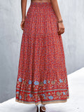 kkboxly  Boho Ditsy Floral Print High Waist Skirt, Boho Pleated Drawstring A Line Skirt, Women's Clothing