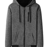 kkboxly  Warm Classic Design Hooded Jacket, Men's Casual Zip Up Medium Stretch Knitted Jacket Coat For Fall Winter Fitness Outdoor